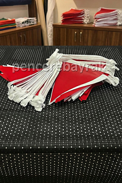 Pencere Bayrak 23x28 cm - Kırmızı Beyaz İpe Dizili Üçgen Bayrak – Vinil Parla...
