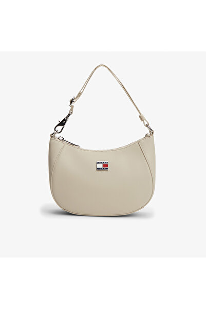 Tommy Hilfiger Kadın Ayarlanabilir Omuz Askılı TH Logo İmzalı Deri Bej Omuz Ç...