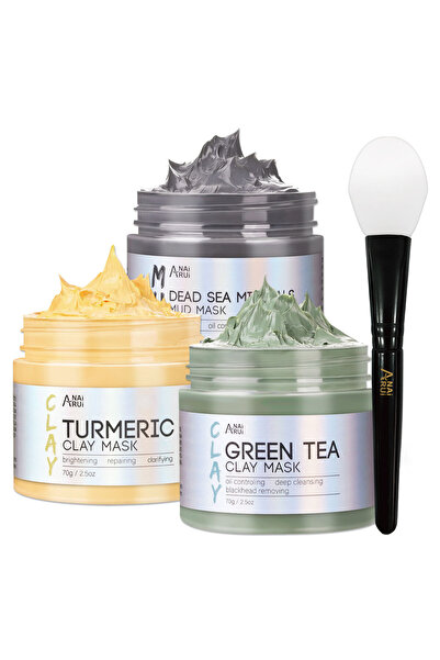 ANAI RUI 3PCS Clay Mask Set - Dead Sea Mud, Turmeric & Green Tea Face Mask fo...