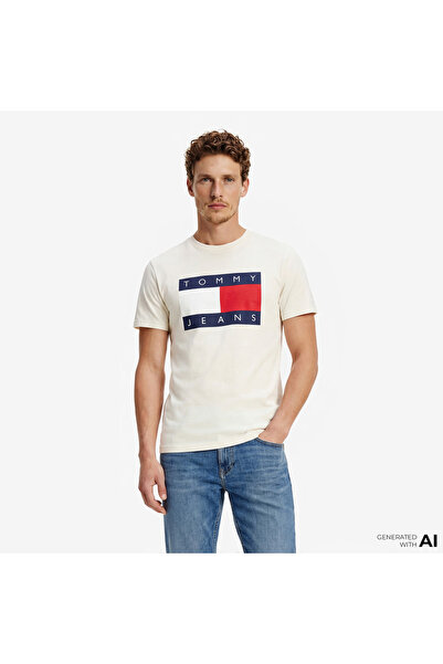 Tommy Hilfiger Flag Erkek Beyaz T-Shirt