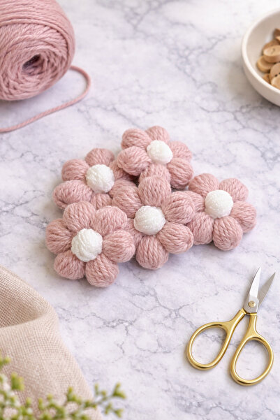 NecloveCraft ÖRGÜ PAPATYA MOTİF ÇİÇEK (1 Adet)