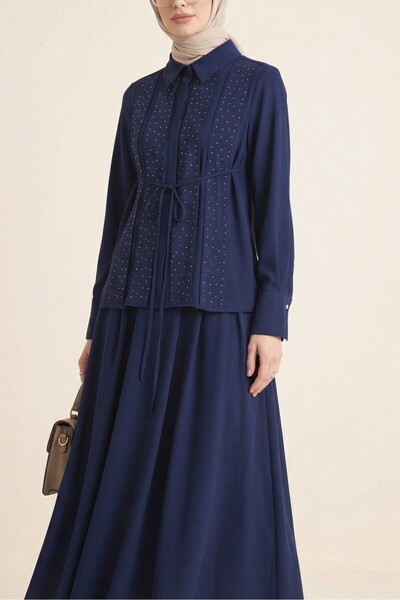 HİJABAYA Πουκάμισο με λωρίδες μπροστά και κορδόνια, Φούστα, Διπλό Σετ Μοντάλ ...