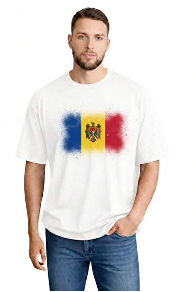 sngl Ανδρικό μπλουζάκι oversized Moldova Flag με τύπωμα με κοντό μανίκι S M L...
