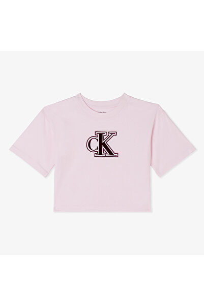 Calvin Klein Velvet Monogram Boxy Çocuk Pembe T-Shirt