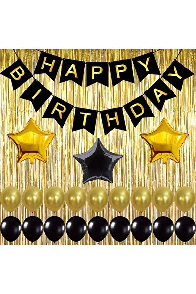 Other Black & Gold Happy Birthday Balloon & Backdrop Set – Party Decorations ...