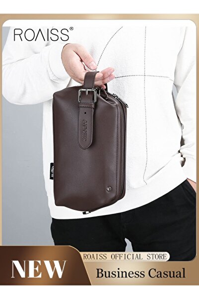 ROAISS حقيبة يد رجالية أنيقة وعصرية، مصنوعة من جلد الناعم، بسعة كبيرة، حقيبة ...