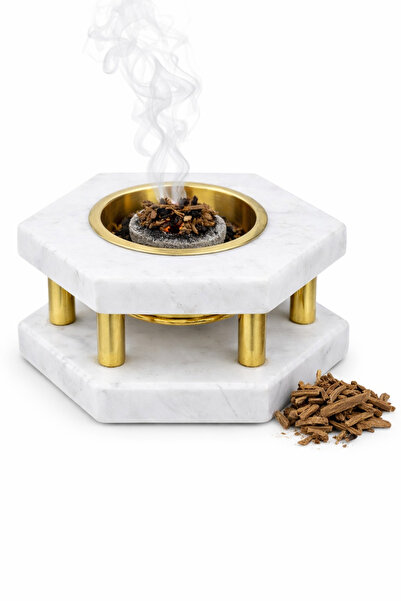 DUX مبخرة بخور رخامية مع وعاء نحاسي – مبخرة بخور فاخرة للعود والبخور