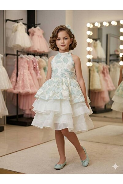 Banuta فستان الاناقة الملكية اخضر ملكي باهت على كريمي