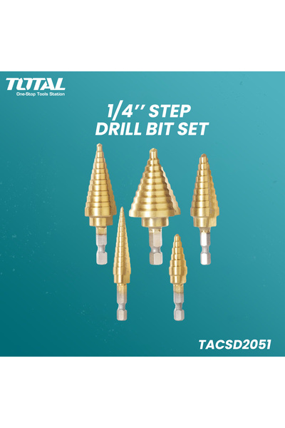 Generic TACSD2051 5PCS 1/4" Hex Shank Step Drill Bit Set HSS 4341 Titanium Co...