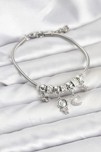 Clariss Brass Silver Color Space Theme Charm Women's Bracelet