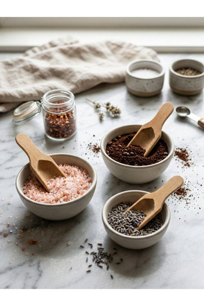 Hardin Ahşap Kürek Tipi Baharat Kaşığı 6’lı Set – Doğal Tuz & Kahve Ölçü Kaşığı