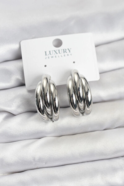 online kapsulavm avm alışveriş Silver Color Brass Half Hoop Model Women's Ear...