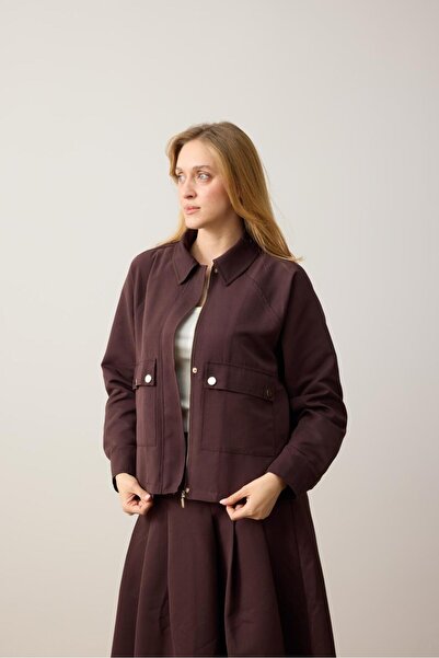 Jimmy Key Acı Kahve Loose Ceket Yaka Dokuma Ceket