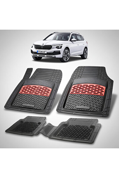 TEAMCAR Πατάκια δαπέδου συμβατά με Skoda Kamiq I Facelift 2024-σήμερα | Κόκκινα