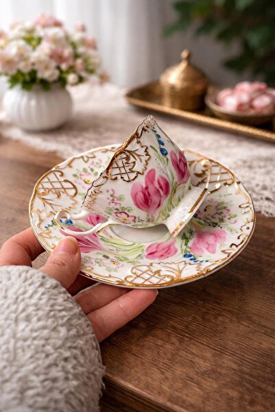 BY.RAYKA PORSELEN El Dekor L Mattress Protector a 2-Piece Hand Painted Porcelain Turkish Coffee Cup