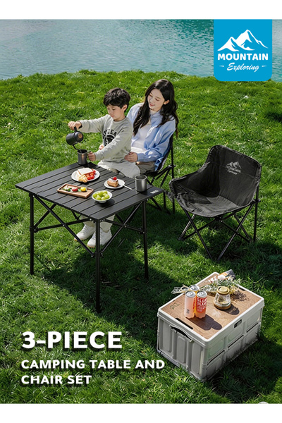 MOUNTAIN EXPLORING 3-Piece Outdoor Camping Folding Table and Chair Set with S...