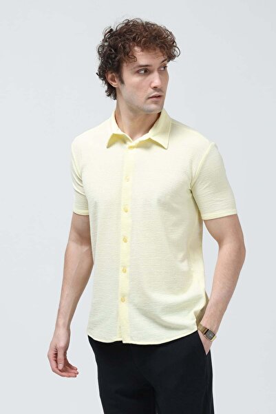 JB John Borners Men's Short Sleeve Button Closure Textured Shirt Yellow - 30001