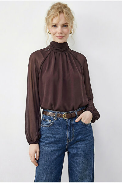 Bianco Lucci Bluză din șifon pentru femei guler ridicat Cape croială Princess...