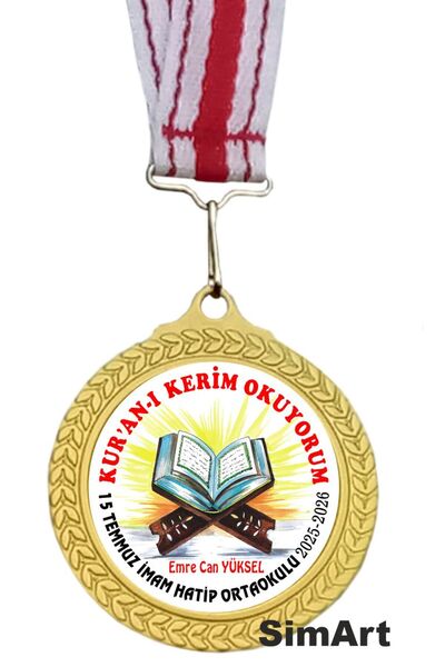 Madalya Kuran Okuyorum Madalyası Okula isme Özel trmdk402 Dini