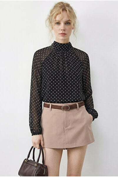 Bianco Lucci Γυναικεία Πουά τεμάχια ψηλός λαιμός Cape Cut Princess Sleeve Με ...