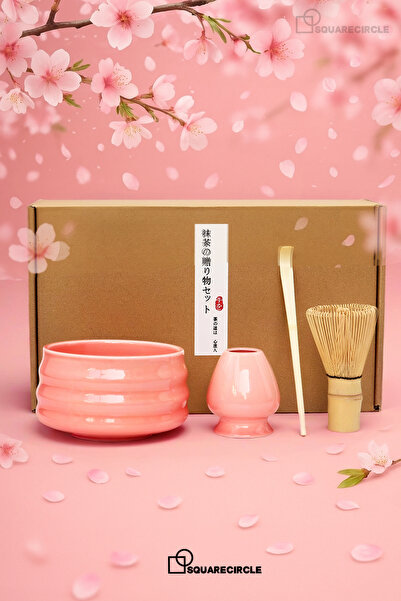 Squarecircle طقم ماتشا ياباني مكون من 4 قطع، وعاء سيراميك، مضرب من بامبو ، مل...