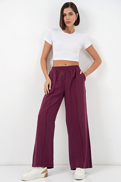 Bigdart Women's Elastic Waist Wide-Leg Pants 30087 - Claret Red