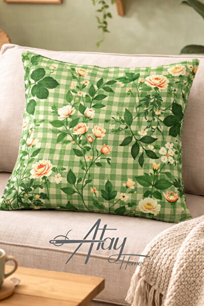 Atay Home نقشة مربعات جنهام غطاء وسادة 43x43 سم وسادة تزيينية حافظة واحدة 1 قطعة