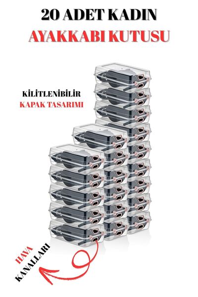 Saatistan 20'li Kadın Ayakkabı Saklama Kutusu Seti, Şeffaf ve Düzenleyici Org...