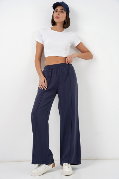 Bigdart Women's Elastic Waist Wide-Leg Pants 30087 - Navy Blue
