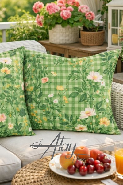 Atay Home Green Gingham Throw Pillow Cover Double Sided 43X43 cm Decorative Pillowcase 1 Piece