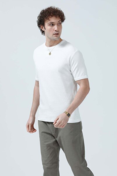 JB John Borners Bărbați guler rotund texturat bumbac 100% în tricou Alb - 26Y...