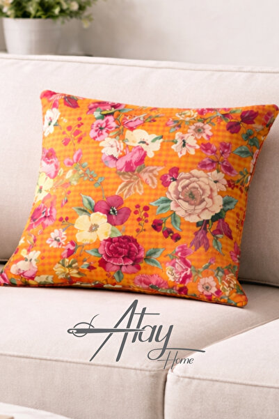 Atay Home نقشة مربعات جنهام غطاء وسادة 43x43 سم وسادة تزيينية حافظة واحدة 1 قطعة