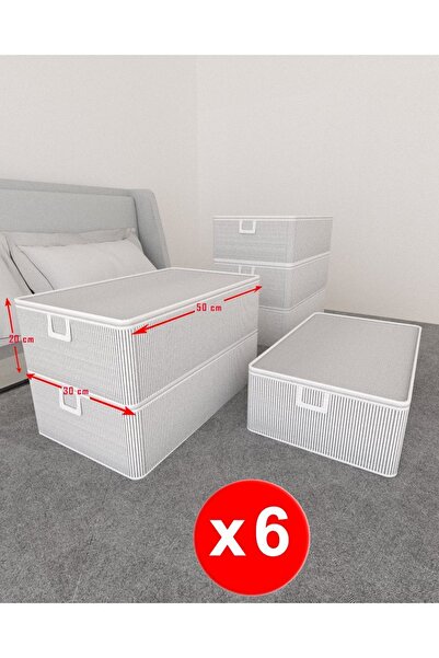 Saatistan 6'lı Kulplu Çizgili Desenli Baza Çekyat Altı Düzenleyici Hurçları