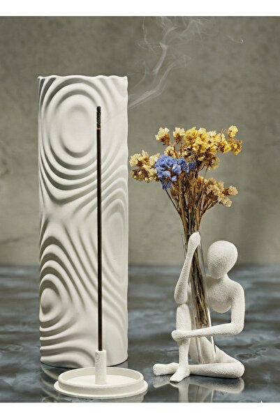 Eksen3Boyut Modern Silindir Tütsülük ve Çiçek Taşıyan İnsan Figürü İkili Set ...