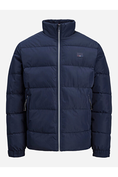 Jack & Jones Navy Blue High Neck Zip-Up Puffer Jacket