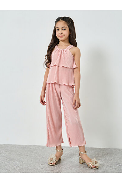 Styli Girls Pink Pleated Strappy Top and Pants Set