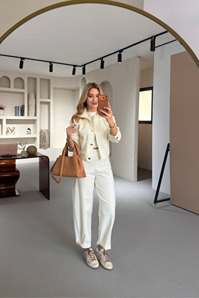 Sezgi Tekin Stitched Detail Cream Slouchy Pants