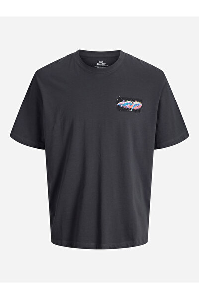 Jack & Jones تيشيرت رمادي داكن برقبة دائرية مطبوع عليه رسومات