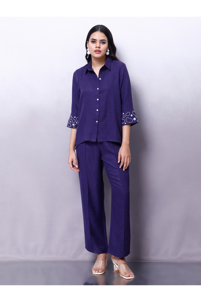 Athena By Styli Purple Embellished Shirt with Trousers Co-Ords