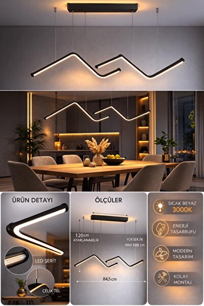 Binbirreyon Zigzag Led Sarkıt Lamba Avize Çift Başlıklı 85cm JB059
