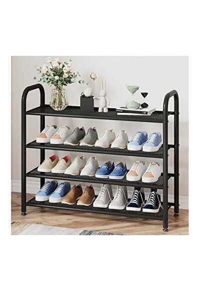 iSalon Suport metalic pentru incaltaminte, 4 nivele, 60 x 28 x 75 cm, negru