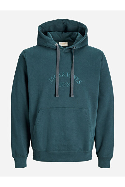 Jack & Jones Teal Logo Embroidered Front Pocket Hoodie