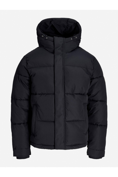 Jack & Jones Navy Blue Zip-Up Puffer Jacket with Hood