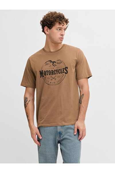 REBEL By Styli Brown Round Neck Cotton T-Shirt