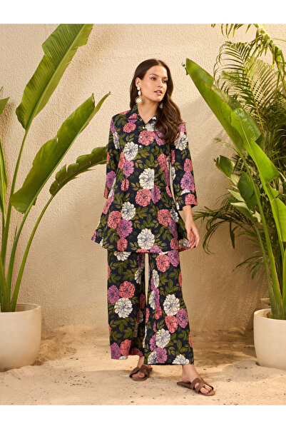 Imana By Styli Floral Printed Pure Cotton Tunic and Trousers Co-Ords