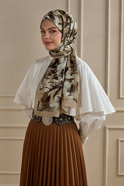 SilkTouch Krem Tomurcuk Desenli Organik Şal