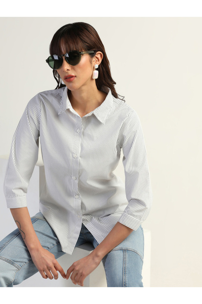 TAHVO By Styli White Striped Long Sleeve Shirt