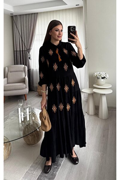 Miasista Otantik Nakışlı Viskon Elbise
