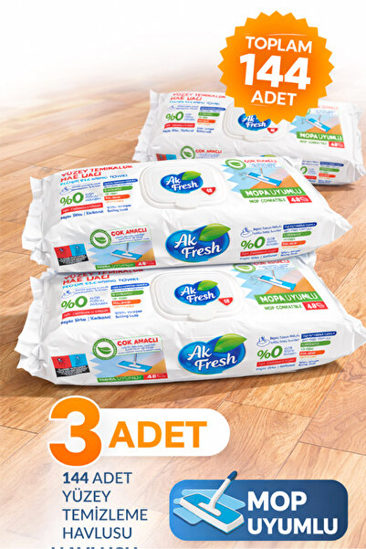 KEP Mop Bezi, 3 adet 48’li - Mop Islak Mendili - Beyaz Sabun Kokulu - Tüm Zem...