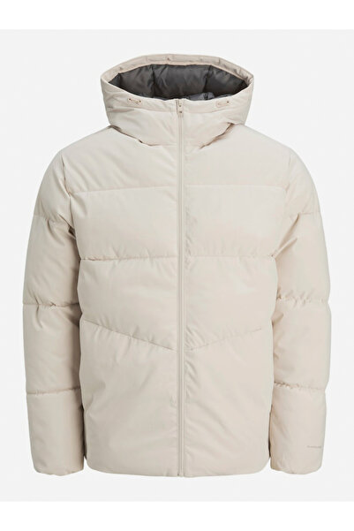 Jack & Jones White Zip-Up Puffer Jacket with Hood